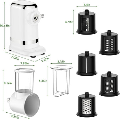 GVODE 5-in-1 Electric Cheese Grater and Vegetable Slicer – 700W Powerful Rotary Grater for the Kitchen with Multiple Attachments, White