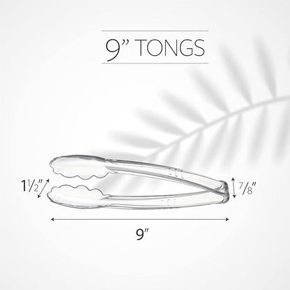 [Clear Tongs 9'' Inches] Plasticpro 9'' Serving Tongs Heavy Duty Reusable Kitchen and BBQ Clear Serving Tong for party's, Caterings, Events, Buffet, Weddings, And every Day use Pack of 12