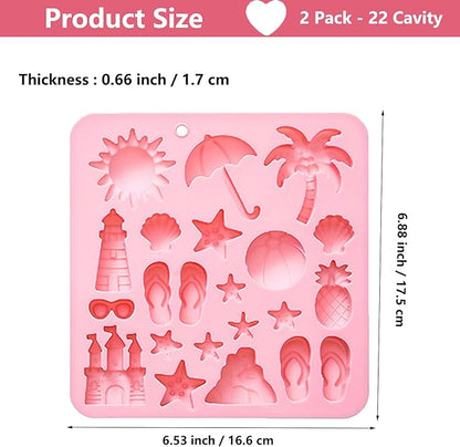 Summer Beach Theme Silicone Molds, Summer Beach Chocolate Silicone Molds 44 Cavity Gummy Mold Candy Mold for DIY Resin Product Cookie Ice Cube Baking Mould 2PCS Pink