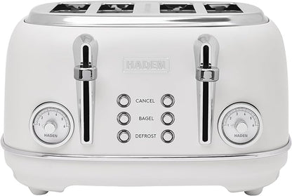 Haden Chelsea 4 Slice Wide Slot Toaster with Adjustable Browning Control, Ivory & Chrome