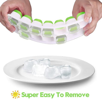 Silicone Ice Cube Tray, Jrisbo 4 Pack Easy-Release & Flexible 14-Ice Cube Trays with Spill-Resistant Removable Lid, Stackable Ice Trays with Covers for Freezer, Cocktail (Green)
