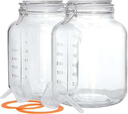 2 Pack 1.1 Gallon Square Super Wide Mouth, Airtight Glass Storage Jars, with Measurement Marks, Leak-Proof Lids for Kitchen Pantry, Canning, Dry Food (Flour, Sugar) & Drinks