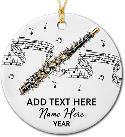 Personalized Text Year Name Piccolo Player Ceramic Ornament, Customized Piccolo Instrument Christmas Hanging Ornament Gift for Dad Mom Husband Wife Brother Sister, Unique Piccolos Piccolo Ornaments