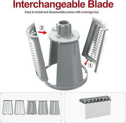 Ourokhome Rotary Cheese Grater Cheese Shredder, Mandoline Vegetable Slicer with 5 Interchangeable Blades and Strong Suction Base for Fruit, Vegetables, Nuts White