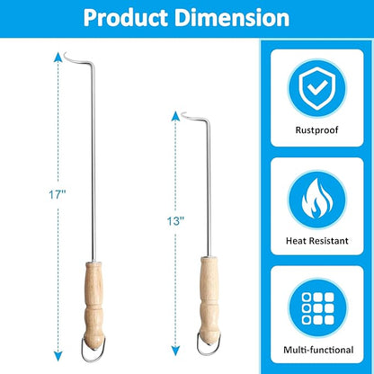 AJinTeby Food Flipper Hooks, Stainless Steel BBQ Turner Hooks Flips Meat Steak or Fish - 18-inch and 14-inch Meathooks Flipper
