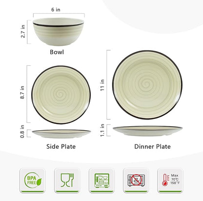 Melamine Dinnerware Set for 4, 12Pcs Dinnerware Sets, Lightweight Plates And Bowls Sets, Morden Dishes Sets for Indoor and Outdoor Use, Dishwasher Safe BPA Free(Off White)