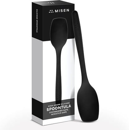 Misen Spoontula - Dishwasher Safe, Heat resistance, Nonstick Safe - Professional-Grade Versatile Kitchen Tool for Stirring, Spponging, Folding and Flipping - 4 Tools in One - Built to Last - Black