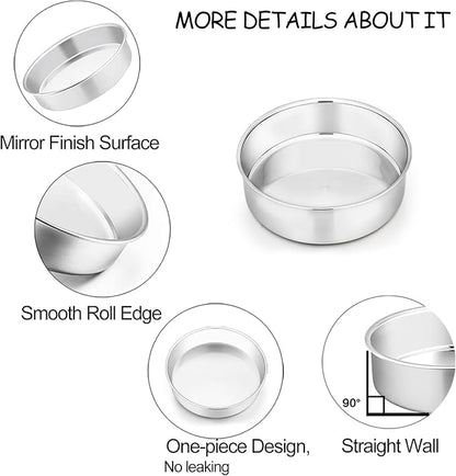 TeamFar 6 Inch Cake Pan, 2 Pcs Round Tier Cake Pan Set Stainless Steel for Baking Steaming Serving, Fit in Oven Pot Air Fryer, Healthy & Heavy Duty, Mirror Finish & Easy Clean, Dishwasher Safe