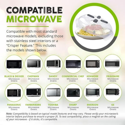 HOVER COVER Magnetic Splatter Cover, 12-Inch Clear BPA-Free Food Lid, Vented Plate Guard with Steam Vents, Anti-Splash Microwave Lid, Dishwasher Safe, Space-Saving Magnetic Storage - Graphite