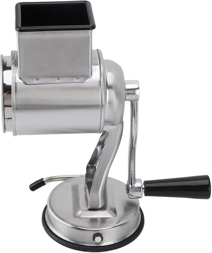 Manual Cheese Grater Stainless Steel Kitchen Hand Crank Grinder with 5 Interchangeable Blades and Handle for Vegetable Nut Potato (Silver)