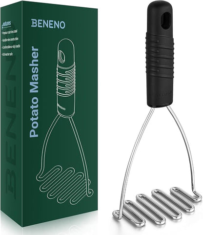 Beneno Stainless Steel Wire Potato Masher, Heavy Duty Sturdy Easy Grip Masher Kitchen Tools with Non-Slip Soft Rubber Handle, Effortless Mashing Tool for Potatoes, Avocados, Dishwasher Safe, Rustproof