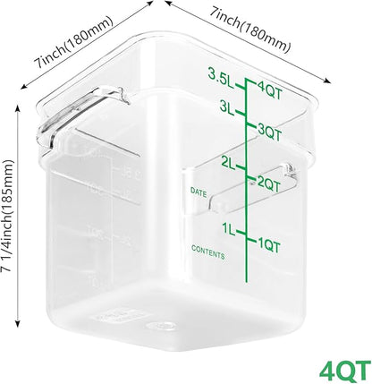 4 Pack Food Storage Containers with Green Lids, 4.0 Qt - Square, Clear, Polycarbonate