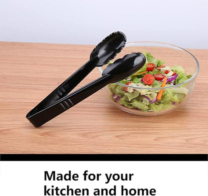 24 Pieces Plastic Salad Tongs, Black Kitchen Serving Tongs, 9 Inch Disposable Utensils Set, Heavy Duty Scalloped, Perfect for Buffets and BBQ, Food Safe Material