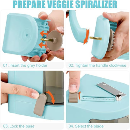 Vegetable Spiralizer 4-IN-1 Rotating Blade Veggie Spiralizer Zucchini Noodle Maker with Strong Suction Cup Spiral Vegetable Cutter Slicer - Blue