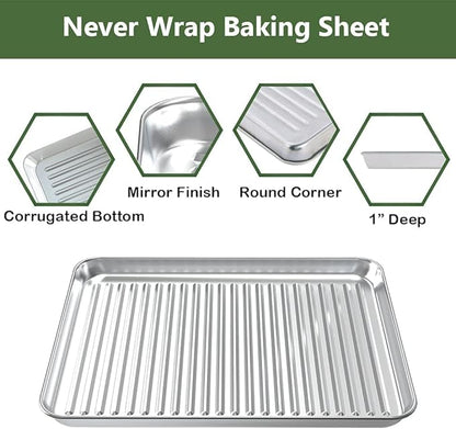 ROTTAY Quarter Baking Sheet Pan with Wire Rack Set [2 Pans + 2 Racks], Stainless Steel Cookie Sheet for Oven, Warp Resistant & Heavy Duty & Rust Free, Size 12 x 10 x 1 Inches