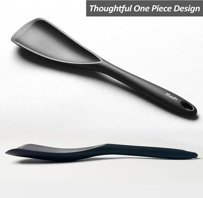 Silicone Spatula Spoon, Great for Both Cooking and Serving Durable BPA-Free Matte Black Silicone, Seamless Design, Safe for Nonstick Cooking Surfaces, 2-Pcs, Black