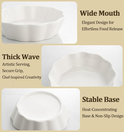 12 Oz Ramekins Oven Safe, Small Baking Dish, Individual Mini Pie Pans for Quiche, Casseroles, Dessert, Tart, Creme Brulee, lasagna, Ceramic Small Quiche Dishes, Set of 6