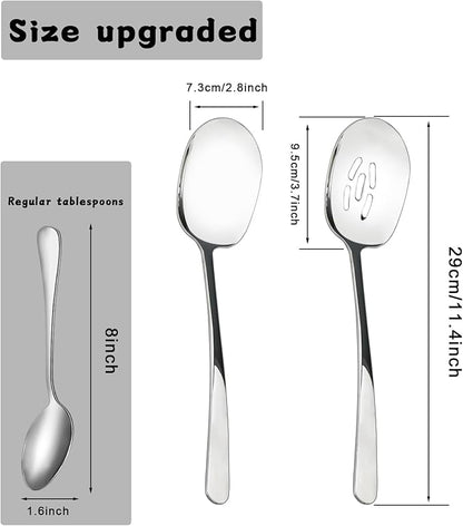 8 Pieces Extra Large Serving Spoons Set, 11 Inch Serving and Slotted Spoon, Stainless Steel Cooking Spoons, Serving Utensils for Kitchen Buffet Parties