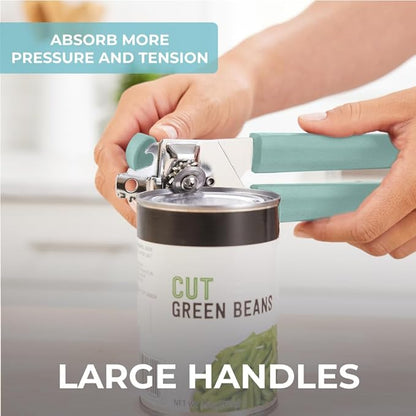 Kitchen Genie Heavy Duty Stainless Steel Manual Can Opener, Strong Blade for Smooth Edge Cuts, Open Cans Easily, Slip-Resistant Ergonomic Handle, Easy Turn Knob, Bottle Openers Included, Mint