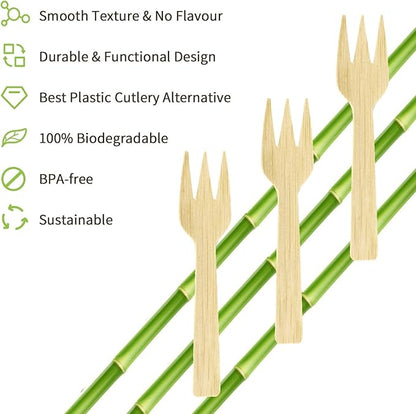 Bamboo Cutlery Set | 2000PK Mini Forks 3.54" Disposable Small 100% Compostable Eco-Friendly Renewable Natural Fork Bulk for Dessert/Fruit