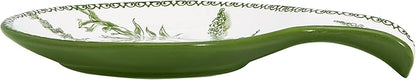 Bico Green Garden Toile De Jouy Spoon Rest for Stove Top, Ceramic Spoon Holder for Kitchen Counter, Easy to Clean Coffee Spoon Rest Dishwasher Safe, Kitchen Cooking Utensil Rest for Ladles Spatula