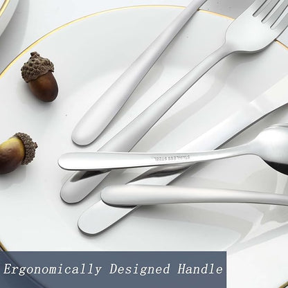 24 Pcs Forks and Spoons Silverware Set, Food Grade Stainless Steel Flatware Cutlery Set for Home, Kitchen and Restaurant, 12 Dinner Forks and Dinner Spoons, Mirror Polished & Dishwasher Safe