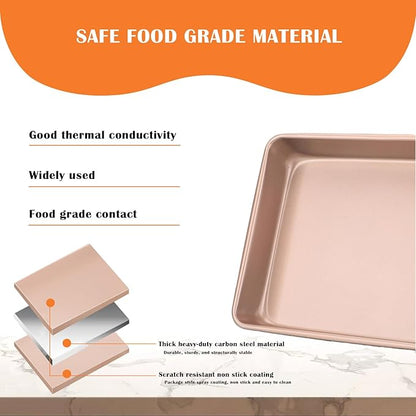 Baking Sheet Pans,2 Pack Nonstick Baking Pans Cookie Sheet Brownie Pan,Bread & Cake Pan, Toaster Oven Tray Bakeware, Small Nonstick Baking Tray, Heavy-Duty Bread Loaf Pan (8.6 X 6.6 X 0.98 Inches)