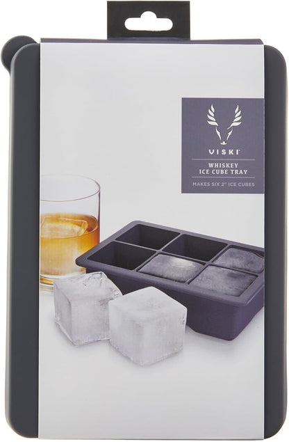 Viski Whiskey Ice Cube Tray with Lid, Large Makes Six 2-Inch Ice Molds, Perfect for Cocktails, Whiskey, Bourbon, and More, Stackable Silicone Molds for Home Bar and Parties, Set of 1, Grey