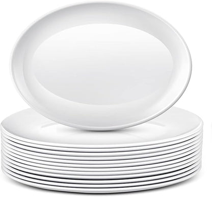 Dandat 12 Pcs Large Serving Platters Oval Trays White Plates Serving Dish for Wedding Party Restaurant Home Steak, Taco, Sushi, Appetizer, Cake (16 Inch)
