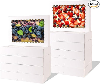 8 Pcs Cookie Boxes,14x10x2.5 Inch Large Bakery Boxes with Window for Pies Chocolate Strawberries Muffins Donuts Pastry Dessert Christmas(Brown) (White, 14 * 10 * 2.5inch/8pcs)