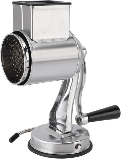 Manual Cheese Grater Stainless Steel Kitchen Hand Crank Grinder with 5 Interchangeable Blades and Handle for Vegetable Nut Potato (Silver)