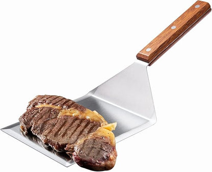 Extra Wide Spatula with Beveled Edges, Oversized Stainless-Steel Spatula with Wood Handle for Skillets, Griddles & Pancake Flipper for Burgers, Omelet, and Versatile for Culinary Task, 6 x 5-inches