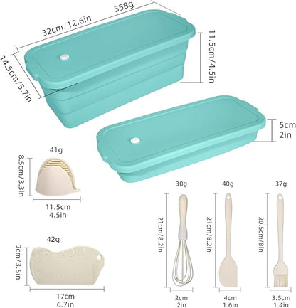 Large size foldable silicone bread loaf pan with lid,11x4.7 Inch easy to store non stick Bread Baking Pans,Sourdough Bread Pan with Baking Tool Supplies Kit for Homemade Bread, Cake