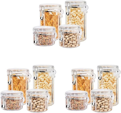 Oggi 4pc Clear Canister Set with Clamp Lids Airtight Containers in Sizes Ideal for Kitchen & Pantry Storage of Bulk, Dry Foods Including Flour, Sugar, Coffee, Rice, Tea, Spices & Herbs (Pack of 3)