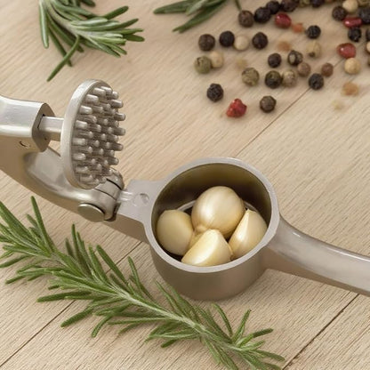 Garlic Press Set - Professional Stainless Steel Garlic Mincer with Silicone Peeler and Cleaning Brush, Rustproof Dishwasher Safe Kitchen Tool