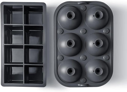 Glacio Ice Cube Molds – Large Silicone Ice & Sphere Mold Combo with Built-In Easy-Fill Funnel 2-Inch Round & Square Whiskey Ice Molds for Cocktails & Bourbon