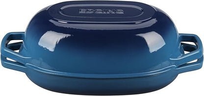 Enameled Cast Iron Oval Dutch Oven Pot with Lid, Dutch Oven for Sourdough Bread Baking, Oval Bread Pan, 5qt, Lake Blue