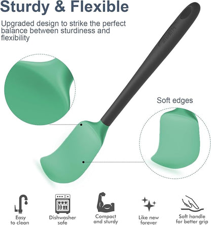 Silicone Spatula Set, 6 Pieces Food Grade Kitchen Utensils with Silicone Brush Heat Resistant Dishwasher Safe BPA-free Rubber Spatula for Scraping, Baking, Cooking, Mixing (Cyan)