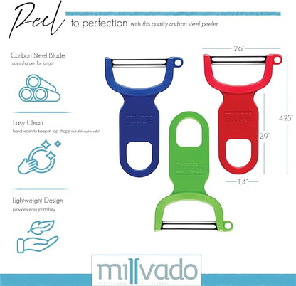 Vegetable Peeler, Swiss Made Sharp Peelers for Kitchen, Set of 3 Y Peeler for Potatoes, Apple Peeler, Vegetables, Fruits, Carbon Blade, Dishwasher Safe