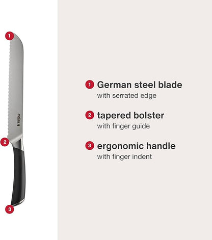 Zyliss Comfort Pro Bread Knife - Full Tang Bread Knife - Ice Hardened Stainless Steel Kitchen Knife - Crumble-Free Kitchen Cutlery - Black/Stainless Steel - 8 inches