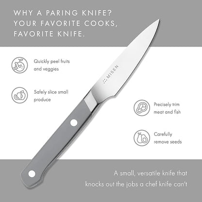 Misen 3.5" Paring Knife – Precision Kitchen Knife - High-Carbon Stainless Steel Blade – Ergonomic Handle for Peeling, Trimming, and Slicing – Lightweight, Versatile Tool for All Culinary Tasks - Gray