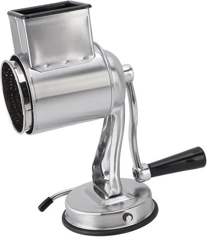 Manual Cheese Grater Stainless Steel Kitchen Hand Crank Grinder with 5 Interchangeable Blades and Handle for Vegetable Nut Potato (Silver)
