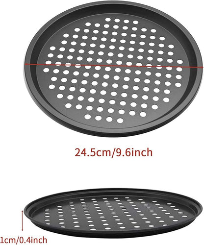 9.6 inch Pizza Pan With Holes, Carbon Steel Perforated Non-Stick Bakeware for Home Kitchen Oven, 2 Pack