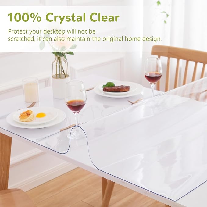 40 x 72 Inch Clear Table Cover Protector, Clear Table Protector for Dining Room Table, 1.5mm Plastic Table Cover, Waterproof Table Pad for Kitchen, Office