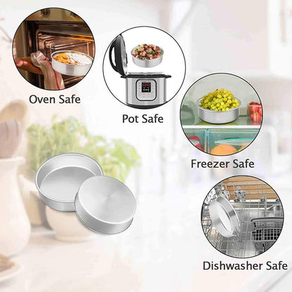 TeamFar 6 Inch Cake Pan, 2 Pcs Round Tier Cake Pan Set Stainless Steel for Baking Steaming Serving, Fit in Oven Pot Air Fryer, Healthy & Heavy Duty, Mirror Finish & Easy Clean, Dishwasher Safe