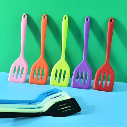 2Pack Small Silicone Turner High Heat Resistant Slotted Spatula for Fish, Eggs, Pancakes and More (8.2 IN, Purple)