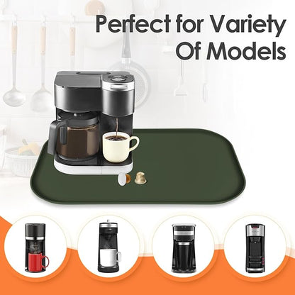 Silicone Coffee Maker Mat with Lip, 24'' x 16'' Heavy Duty Coffee Maker Mat for Countertops, Coffee Tray Fit Under Coffee Machine Appliance Automatic Machines Espresso Accessory, Dark Olive