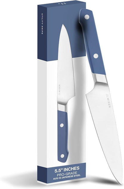 Misen 5.5" Utility Knife – High Carbon Japanese AUS-10 Stainless Steel – Hybrid German & Japanese Blade – Precision Kitchen Knife for Professionals & Home Cooks – Ultimate Cutting Performance - Blue