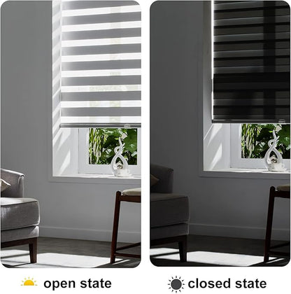 Persilux Cordless Zebra Blinds for Windows Free-Stop Roller Windows Shades (72" W X 72" H, Grey) Dual Layer Light Control for Day and Night, Light Filtering Sheer Shades for Home
