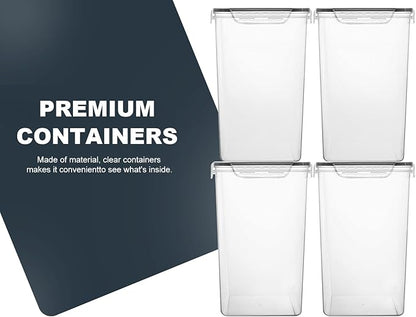 Extra Large 7qt / 6.5L/220oz Tall Food Storage Containers, WIDE & DEEP, 4-Piece Plastic Airtight Kitchen Pantry Storage Containers for Flour, Sugar, with 4 Measuring Cups,20 Labels